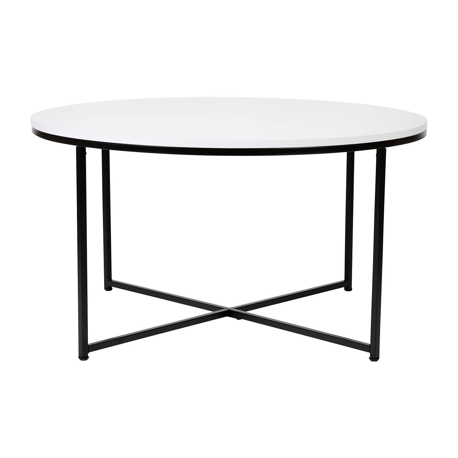 Flash Furniture Hampstead Collection Coffee Table - Modern White Finish Coffee Table - Crisscross Matte Black Frame